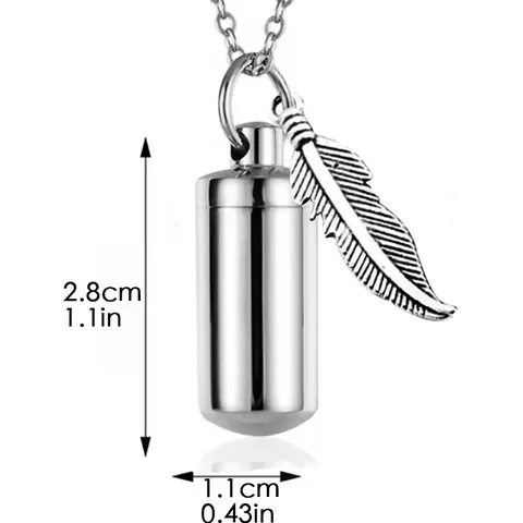 Stainless Steel Tree Of Life Urn Necklace Cylinder Memorial Cremation Ashes Pendant Keychain Feather Leaf Charm Commemorative Jewelry For Pet Human