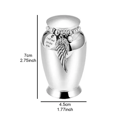 Aluminum Alloy Pet Cremation Urn Memorial Jar For Ashes With Angel Wing Heart Charm And Rhinestone Engraved Keepsake Holder