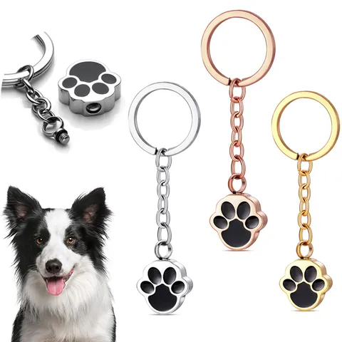 Llavero de Urna para Mascotas de Acero Inoxidable Colgante Conmemorativo de Huella de Pata Para Cenizas de Perro Gato Joyería