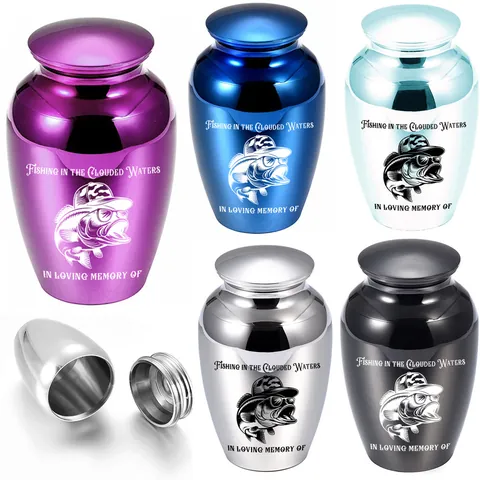 Small Memorial Pet Ash Urn Aluminum Alloy Keepsake Jar Sealed Moisture Proof Mini Cremation Urn For Human Ashes Hair Fish Pattern