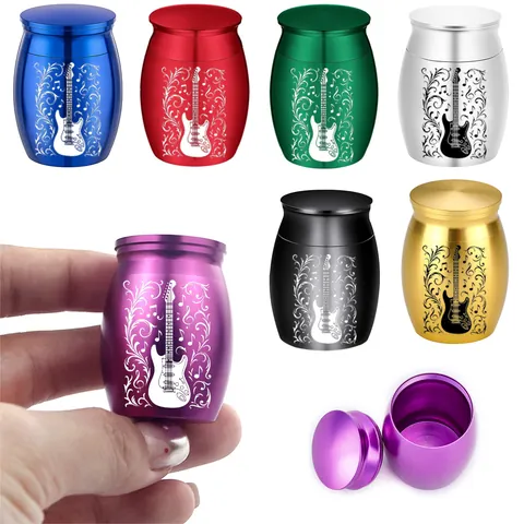 Aluminum Alloy Mini Memorial Urn For Pet Human Ashes Guitar Pattern Waterproof Cremation Jar Small Keepsake Funeral Box