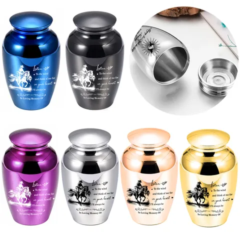 Aluminiumlegierung Haustier Kremierung Urne Gedenken Keepsake Jar Cowboy Muster Wasserdicht Bestattung Asche Casket Für Menschen Haustiere