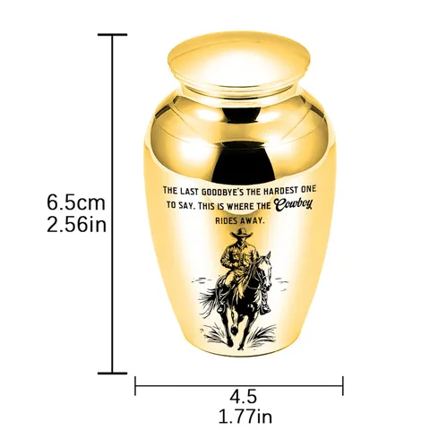 Mini Aluminum Alloy Cremation Urn For Ashes Cowboy Memorial Keepsake Small Funeral Casket Mirror Polished Heartfelt Sentiments