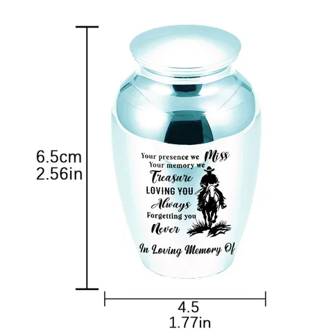 Aluminum Alloy Memorial Cremation Urn For Human Pet Ashes Hair Mini Keepsake Jar Laser Engraved Cowboy Pattern Memorial Poem Funeral Keepsake