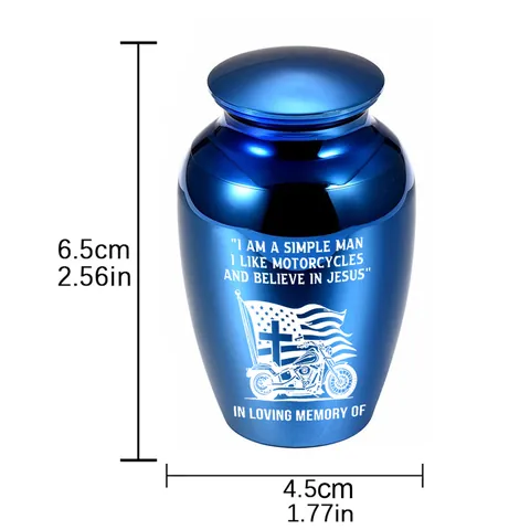 Aluminum Alloy Memorial Urn Small Keepsake Jar For Human Pet Ashes With Cross Flag Motorcycle Patterns Cremation Memorial Gift