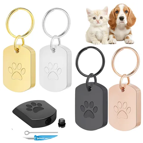 Stainless Steel Pet Cremation Urn Keychain Paw Print Dog Cat Ash Holder Memorial Keepsake Pendant Jewelry For Beloved Pets