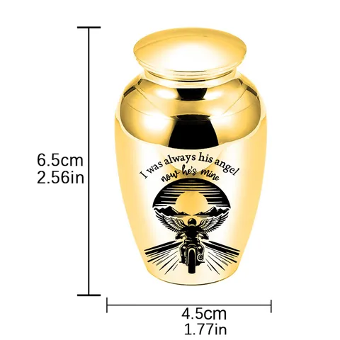 Mini Aluminum Alloy Memorial Urn For Pet Human Ashes Motorcycle Angel Engraved Small Keepsake Jar With Screw Lid
