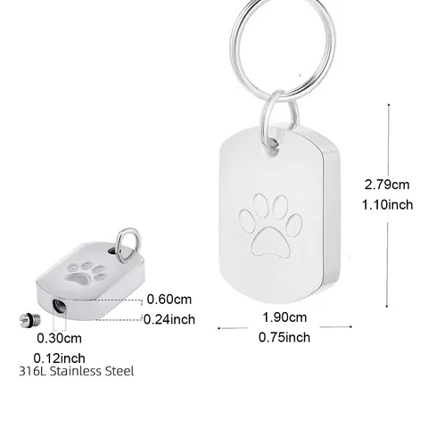 Stainless Steel Pet Cremation Urn Keychain Paw Print Dog Cat Ash Holder Memorial Keepsake Pendant Jewelry For Beloved Pets