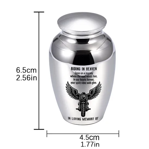 Aluminum Alloy Memorial Cremation Urn For Ashes Pet Human Memorial Keepsake Riding In Heaven Motorcycle Pattern Polished Jar