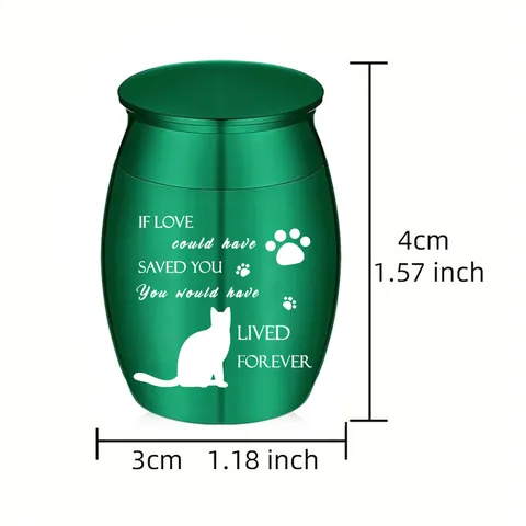 Pet Memorial Urn For Cat Dog Ashes Aluminum Alloy Mini Cremation Urn With Cat Silhouette Paw Prints Waterproof Screw Lid