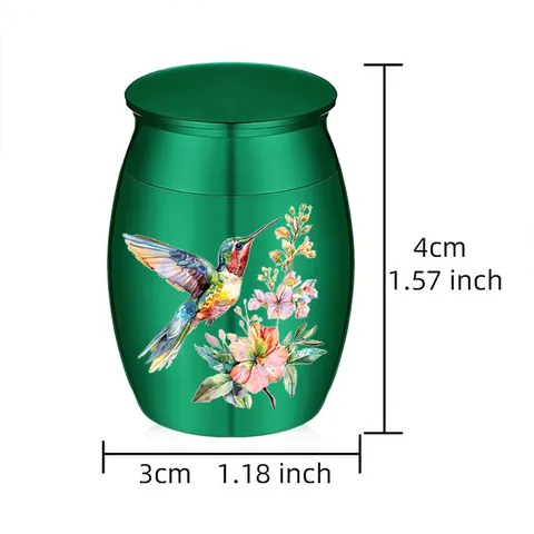 Mini Pet Cremation Urn Aluminum Alloy Memorial Keepsake Jar With Hummingbird Flower Pattern For Pet Ashes Hair Fur
