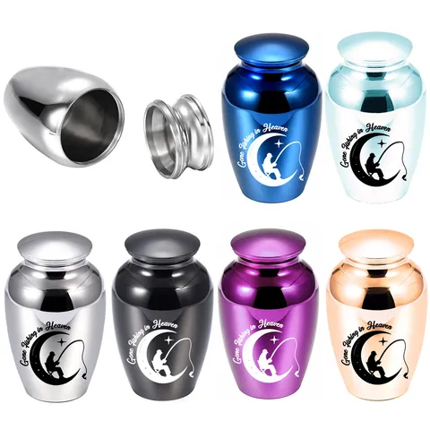 Aluminum Alloy Pet Cremation Urn Gone Fishing In Heaven Memorial Jar Waterproof Sealed Funeral Keepsake For Small Animal Dog Cat
