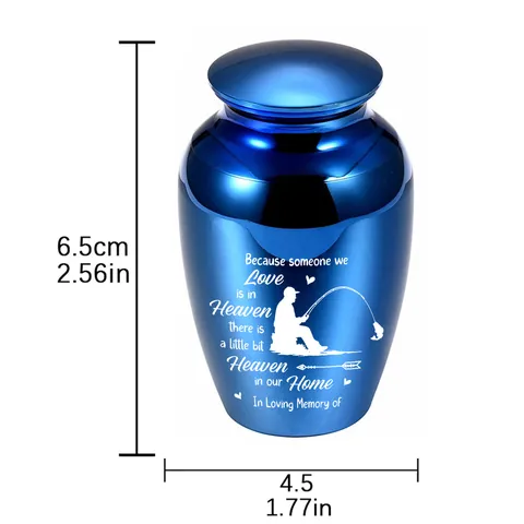 Fisherman Silhouette Cremation Urn For Human Ashes Memorial Keepsake Jar Aluminum Alloy Funeral Heart Pattern Small Urn For Pets