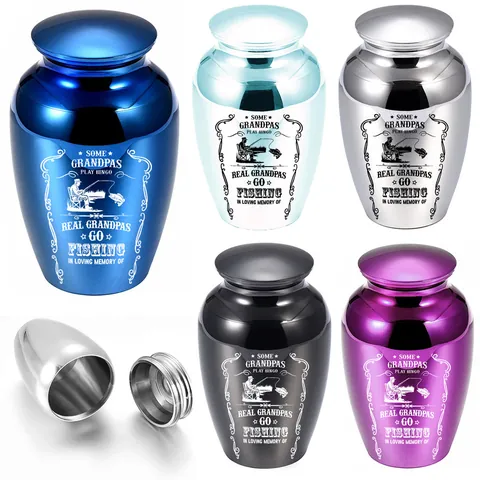 Mini Aluminum Alloy Cremation Keepsake Urn For Human Pet Ash Hair Memorial Urn With Threaded Lid Fishing Grandpa Design