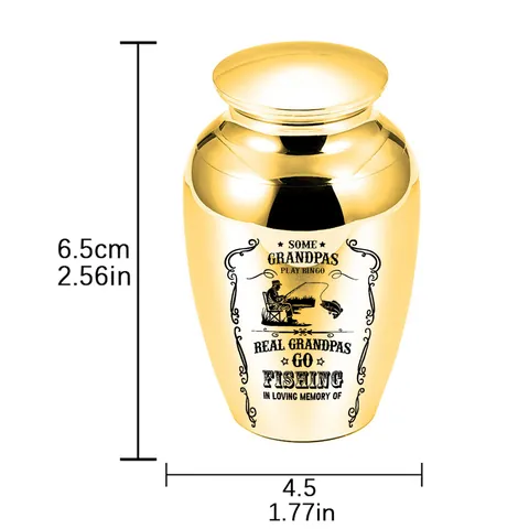 Mini Aluminum Alloy Cremation Keepsake Urn For Human Pet Ash Hair Memorial Urn With Threaded Lid Fishing Grandpa Design