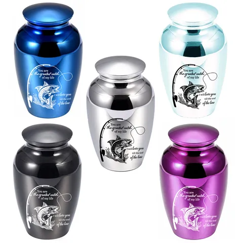 Aluminum Alloy Cremation Urns For Human Ashes Pet Memorial Urns Fishing Pattern Keepsake Small Burial Jar Waterproof Ash Holder
