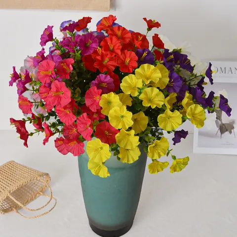 Artificial Morning Glory Eucalyptus Bouquet Silk Petunia Flower For Home Indoor Outdoor Garden Wedding Decoration