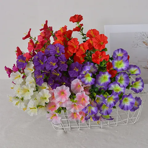 Artificial Morning Glory Eucalyptus Bouquet Silk Petunia Flower For Home Indoor Outdoor Garden Wedding Decoration
