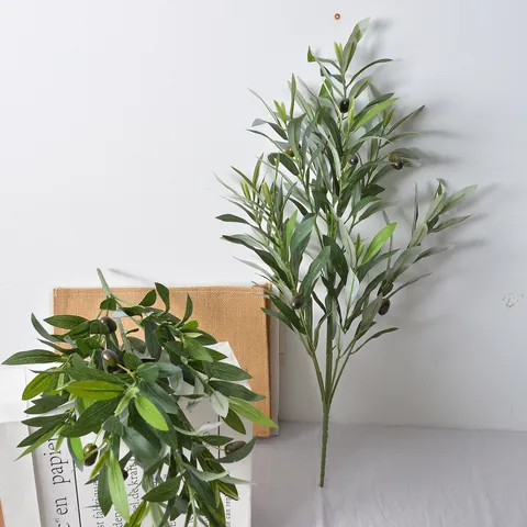 Realistic Artificial Olive Branch Silk Leaves Faux Fruit Greenery Stem For Home Decor Wedding Party Table Centerpiece Props