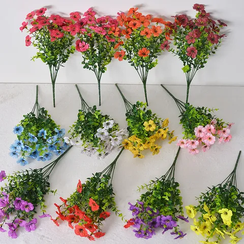 7 Gabeln Künstliche Veilchen Eukalyptus Strauß Kunstseide Kunststoff Blumen Für Zuhause Garten Hochzeit Dekor Lebendige Florale Anordnung