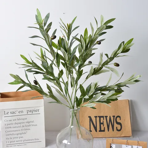 Realistic Artificial Olive Branch Silk Leaves Faux Fruit Greenery Stem For Home Decor Wedding Party Table Centerpiece Props