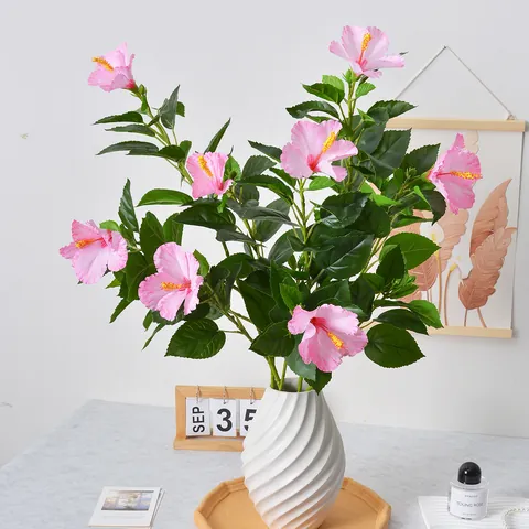 Künstliche Hibiskusblüten Seidentuch Kunststoff Künstliche Hibiskusstiele Für Hochzeitsfeier Hintergrund Heimdekoration Fotografie Requisiten Dekoration