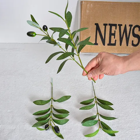 Artificial Olive Branch Silk Faux Greenery Leaves Stem Black Fruit Pastoral Modern Home Decor Wedding Floral Arrangement Photography Prop