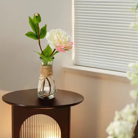 Künstliche Pfingstrose Topfpflanze Mit Glasvase Kunstwasser Seidenblumenarrangement Für Zuhause Büro Schreibtisch Dekoration
