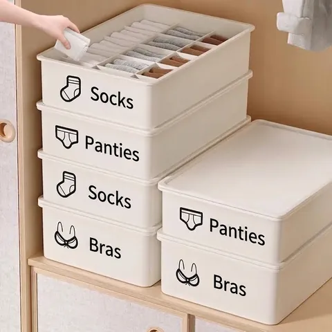 Underwear Storage Box PP Plastic Stackable Dividers Bra Panties Socks Closet Organizer Drawer Lid Home Storage Case