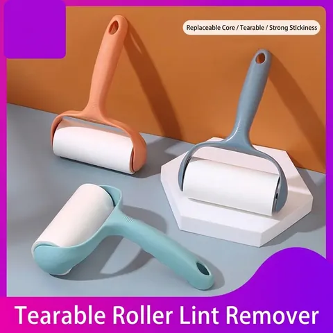 Portable Sticky Lint Roller For Clothes Pet Hair Remover Tearable Adhesive Paper Roller Plastic Handle Household Cleaning Tool