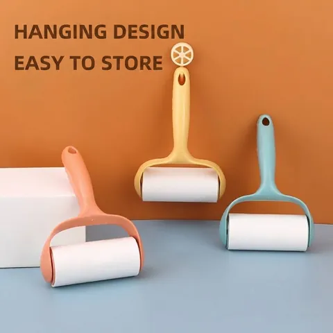 Portable Sticky Lint Roller For Clothes Pet Hair Remover Tearable Adhesive Paper Roller Plastic Handle Household Cleaning Tool