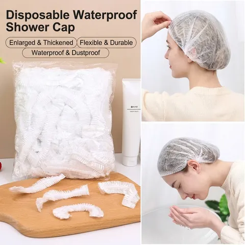 Disposable Waterproof Shower Caps Thickened PE Plastic Elastic Hair Covers For Bath Salon Home Kitchen Use
