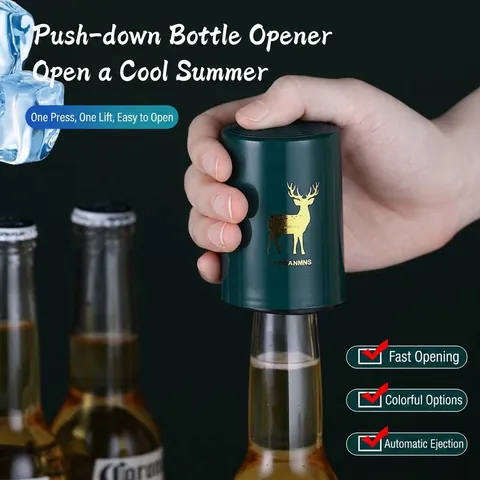 Automatic Push Down Beer Bottle Opener Creative Plastic Portable Cap Remover With Deer Lip Pattern For Home Bar Party Kitchen Gadgets