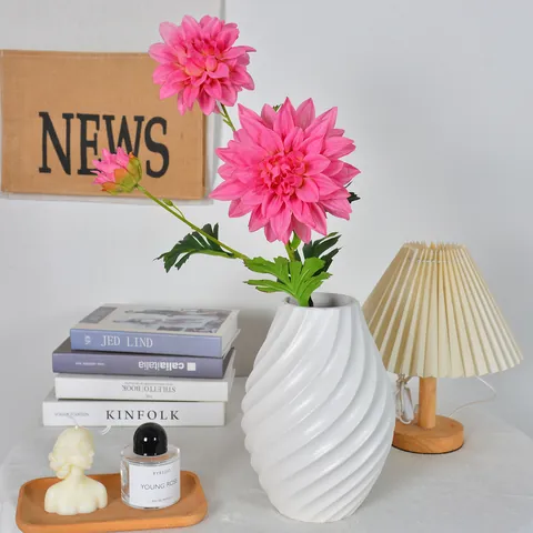 Artificial 3-Head Dahlia Silk-like Fabric Flower Stem For Wedding Home Decor Modern Minimalist Faux Floral Arrangement Gift