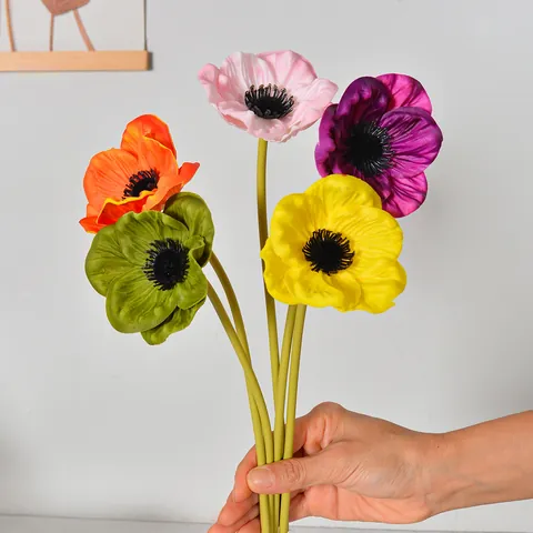 Flores de Amapola Artificiales de PU Tallos de Amapola Realistas para Hogar Boda Accesorios de Fotografía Decoración Floral Falsa