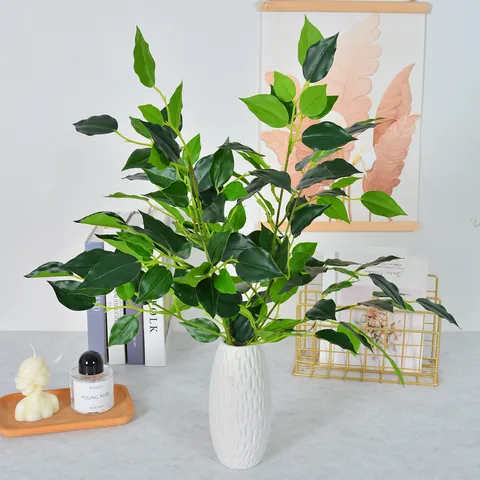 Kunstmatige Banyan-Tak Realistische Ficus Bladeren Plastic Over-lijm Groene Planten Voor Huis Kantoor Landschapsarchitectuur Decoratie Accessoires