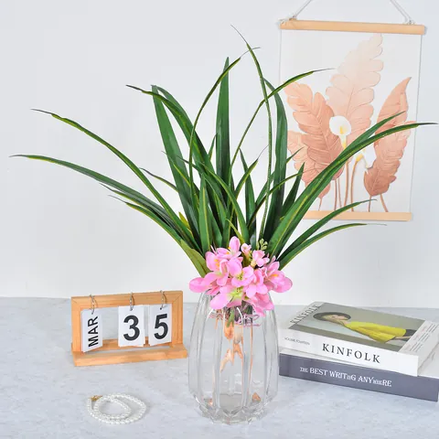 Realistic Artificial Cymbidium Orchid Leaves PVC Faux Greenery Branch For Home Flower Arrangement Garden Landscape Decor