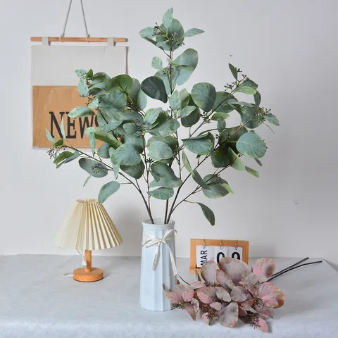 Nordic Style Artificial Eucalyptus Long Branches With Berries Fabric Greenery For Home Decor Wedding Office Flower Arrangement