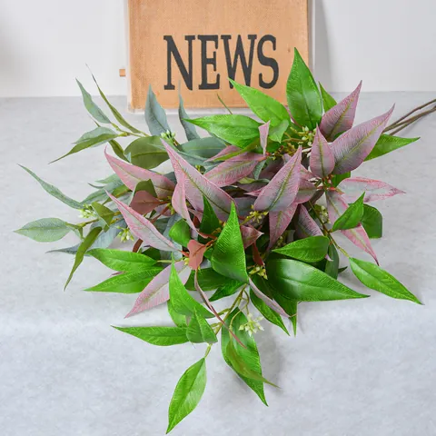 Artificial Eucalyptus Leaves Stem Silk Fabric Five Heads Faux Greenery Branch With Faux Berries For Home Room Office Aesthetic Decoration Photography Props