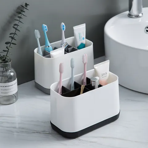 Modern PP Plastic Electric Toothbrush Holder Multi-Compartment Bathroom Storage Organizer For Toothpaste Facial Cleanser Shaver Rack