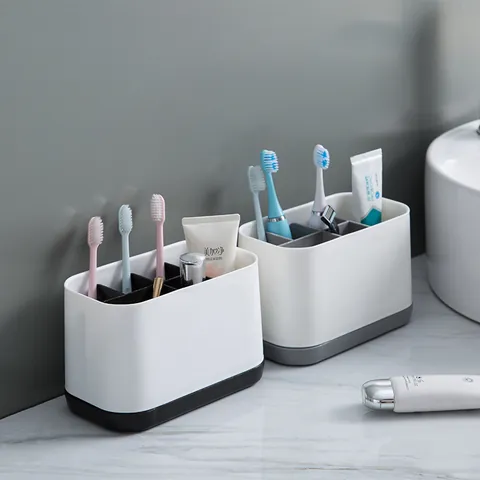 Modern PP Plastic Electric Toothbrush Holder Multi-Compartment Bathroom Storage Organizer For Toothpaste Facial Cleanser Shaver Rack