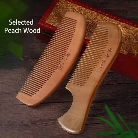 Traditional Carved Natural Peach Wood Comb Sandalwood Anti-Static Hair Comb Portable Massage Scalp Care Tool For Women Men Elderly Haircare