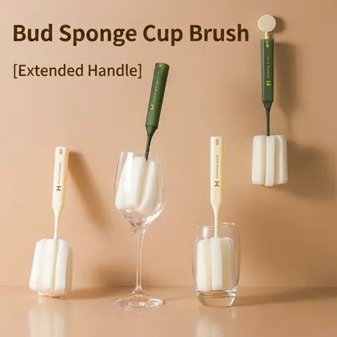 Long Handle Cup Brush Sponge Bottle Cleaner For Glasses Baby Bottles Coffee Mugs Scouring Pad Kitchen Cleaning Tool Hanging Hole