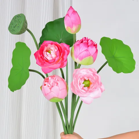Realistische Künstliche Lotusblume Echter Griff Neuer Chinesischer Stil Seerose Kunstpflanze Lotusblatt Lotusfrucht Für Wohnzimmer Hausdekoration Zen Ornament