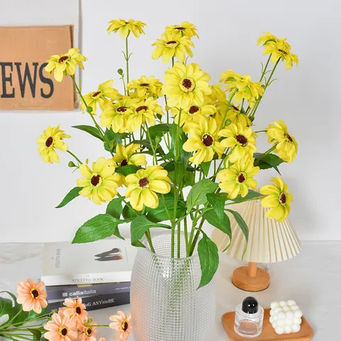Künstliche Sonnenblume Gänseblümchen Seidenblume Einzelstiel 4 Köpfe Für Hochzeit Bühne Hintergrund Zuhause Dekoration Blumenzweig