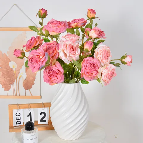 Französischer Vintage Gebrannte Kante Künstliche Rosen Seidenstoff Faux Rose Zweige Für Wohnzimmer Hochzeit Esstisch Dekor