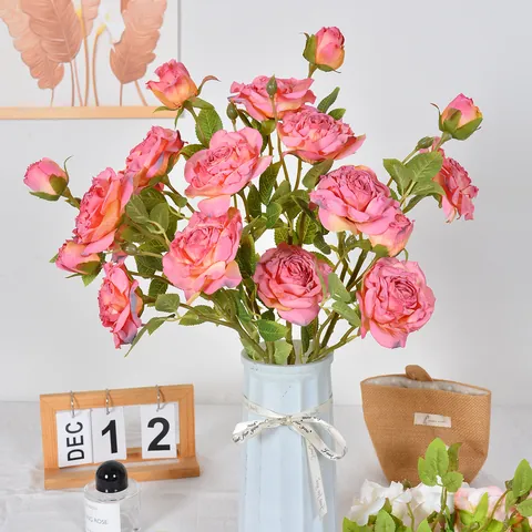 Französischer Vintage Gebrannte Kante Künstliche Rosen Seidenstoff Faux Rose Zweige Für Wohnzimmer Hochzeit Esstisch Dekor