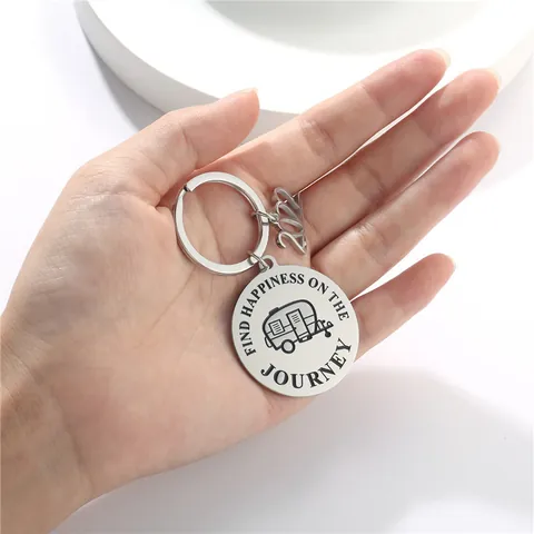 Stainless Steel Round Plate Keychain Engraved RV Camper Journey Inspiration Year Tag Key Ring For Travelers Gift