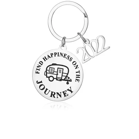 Stainless Steel Round Plate Keychain Engraved RV Camper Journey Inspiration Year Tag Key Ring For Travelers Gift