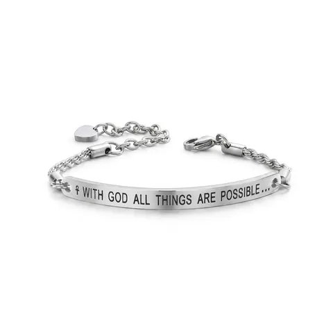 Christian Stainless Steel Curved Bar Bracelet With God All Things Are Possible Cross Heart Charm Religious Jewelry Gift